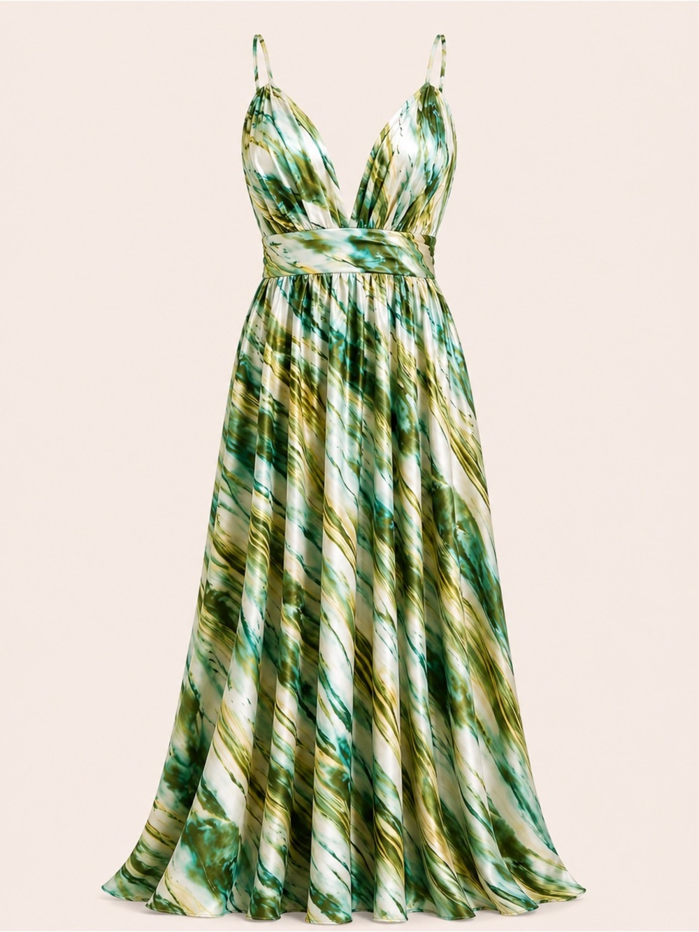 Elegant Green and White Maxi Dress